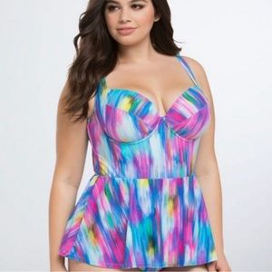 Torrid Watercolor Abstract Striped Plus Size Swim Dress